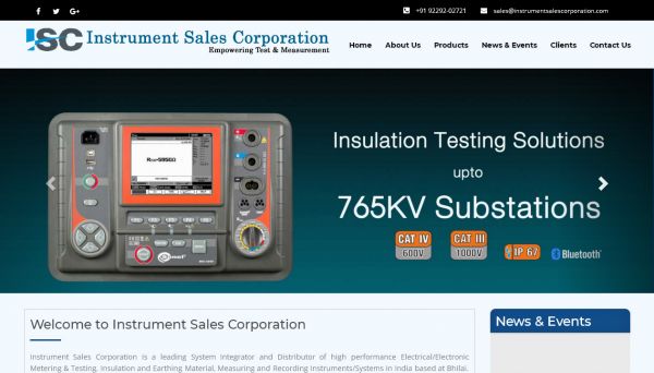 Instrument Sales Corporation, website company design in raipur